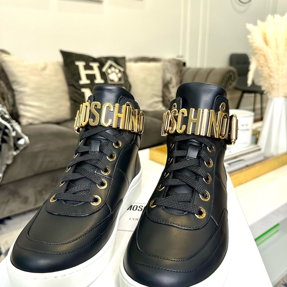 Moschino Black Sneakers with Gold Accents